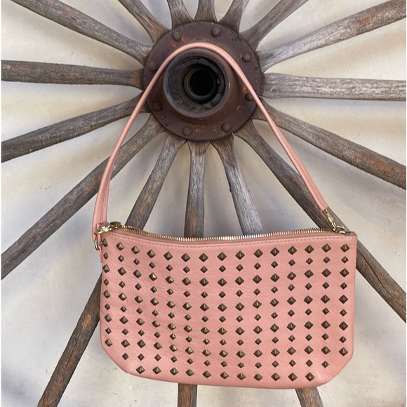 CALLEEN CORDERO Peachy Pink Studded Leather Shoulder Bag 2 Zippered Storage Cute - Picture 3 of 12